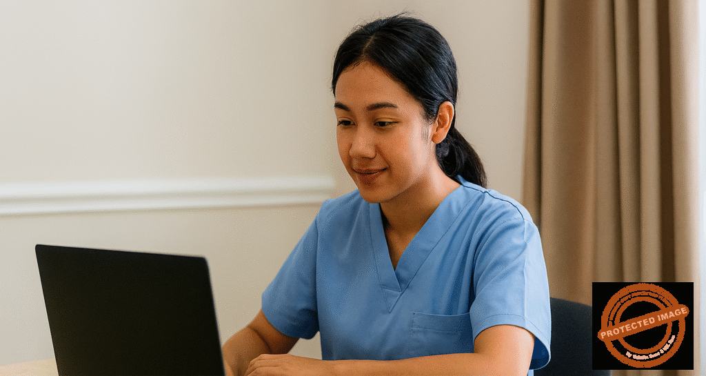 Perawat mengikuti pelatihan daring melalui platform e-learning keperawatan untuk meningkatkan kompetensi profesional